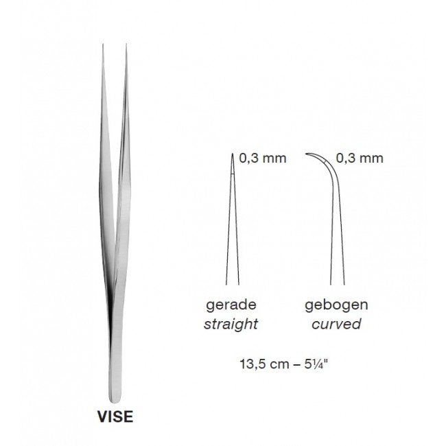Vise Micro Jewelers Forceps, 13.5 cm, Point 0.3 mm