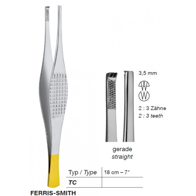 T/C FERRIS-SMITH, Tissue Forceps,3.5 mm,2X3 Teeth,18 cm 