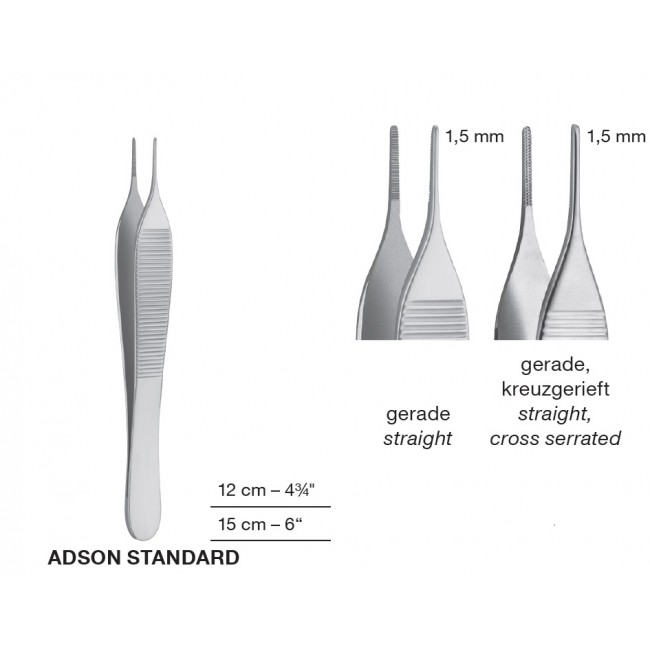 Adson Standard Delicate Dissecting Forceps,Straight, Point 1.5 mm