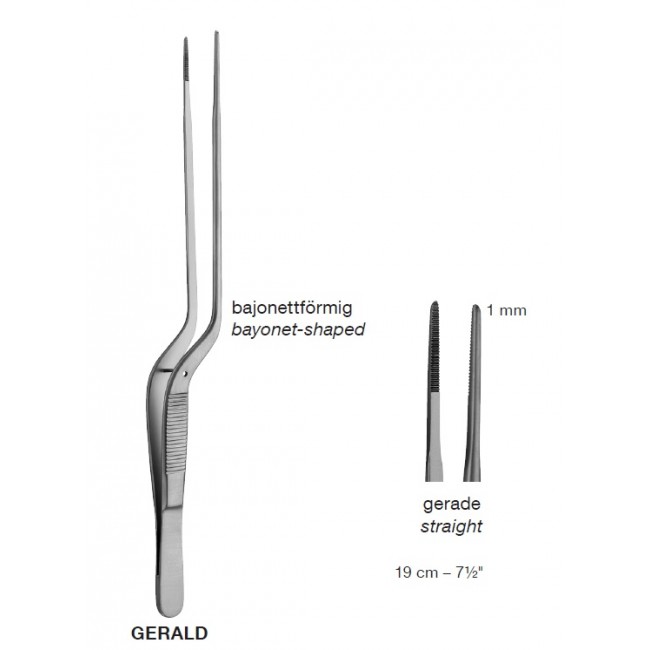 Gerald Bayonet-Shaped Delicate Dissecting Forceps, 1 mm , 19 cm